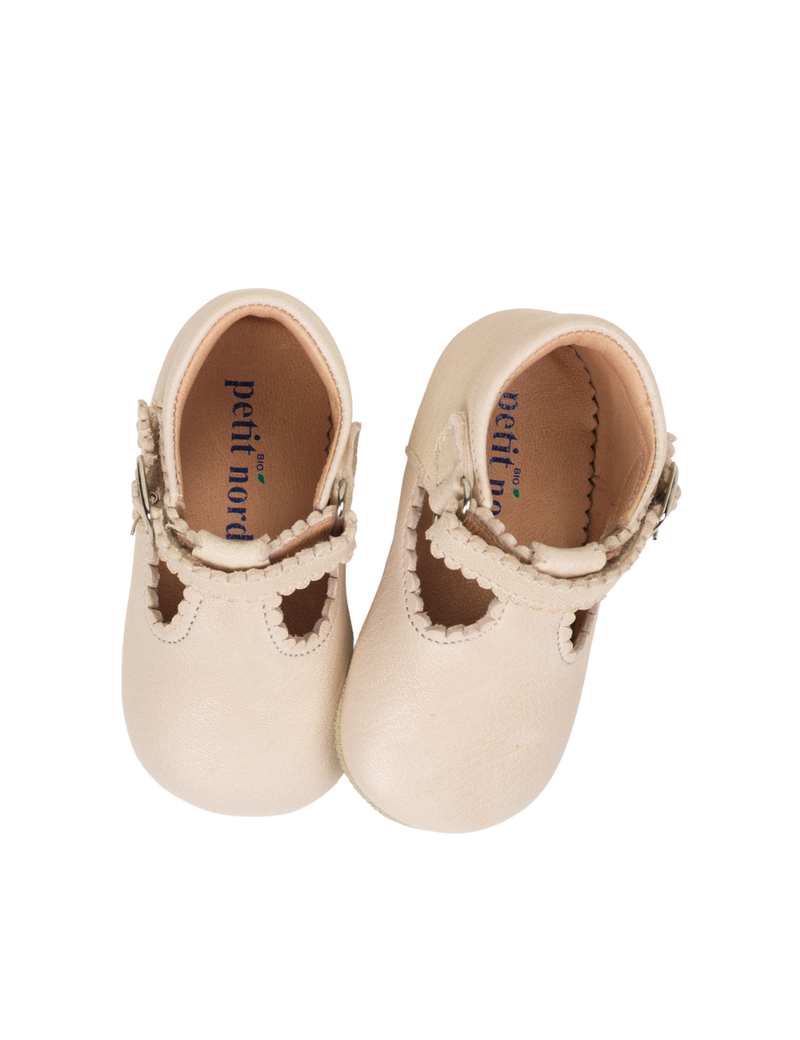 Petit Nord Baby Scallop T-bar Indoor Shoes Cream 052