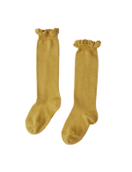 Knee Socks with Lace Edging - Mustard