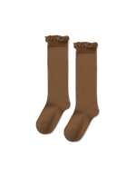 Knee Socks with Lace Edging - Toffee