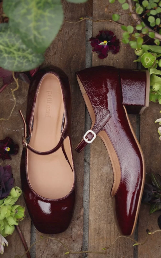 Petit Nord Heeled Mary Jane T-bars and Ballerinas Burgundy Patent 159