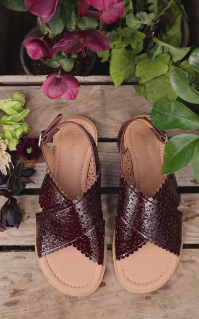 Petit Nord Amber Sandal Women Burgundy Patent 159
