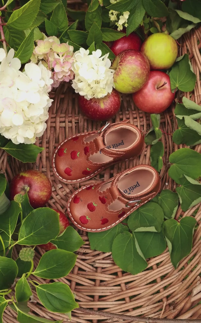 Petit Nord Apple T-Bar Scallop T-bars and Ballerinas Cognac 002