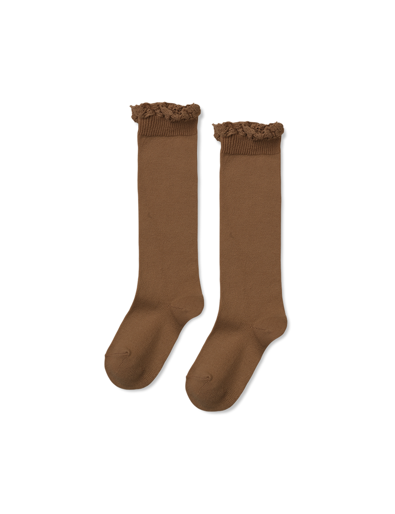 Petit Nord Knee Socks with Lace Edging Socks Toffee 807